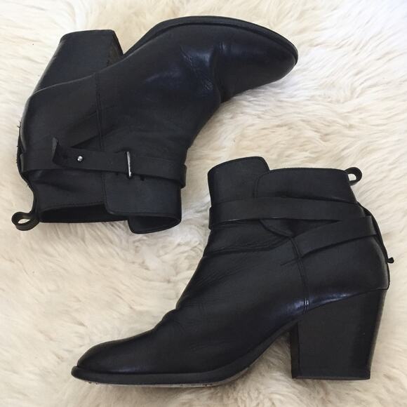 rag & bone Black Leather Strappy ankle Boots Dalton Booties 39.5 - Picture 3 of 8